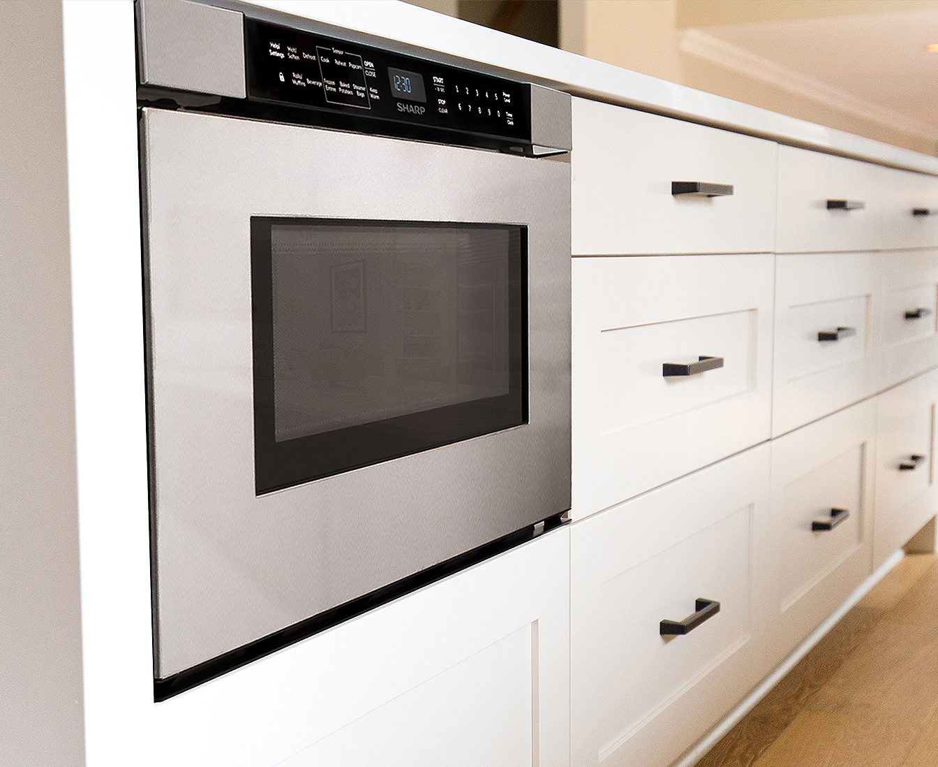 SMD2443JSC Sharp 24 in. Built-In Microwave Drawer in kitchen
